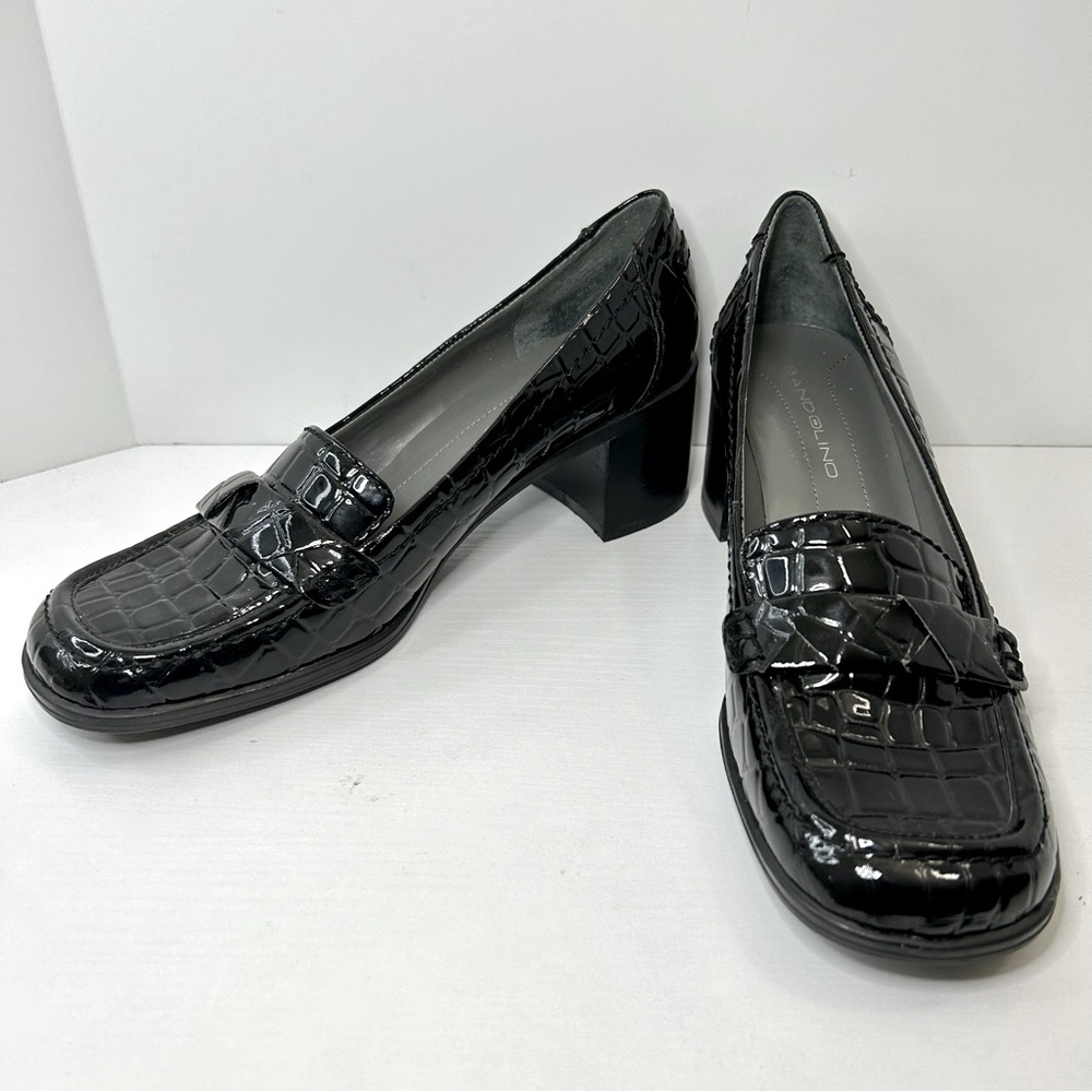 Bandolino Crocodile Texture Black Patent Leather Chunky Loafers Size 8 1/2